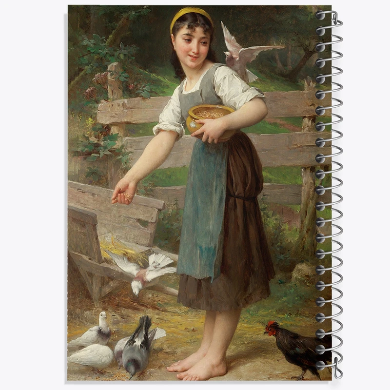 دفتر نقاشی 50 برگ خندالو طرح نقاشی غذا دادن به کبوترها اثر امیل مونیر کد F12342