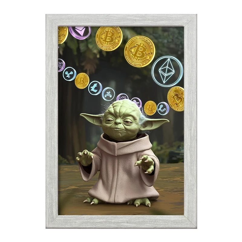 تابلو خندالو طرح بیبی یودا و بیت کوین کد F10862