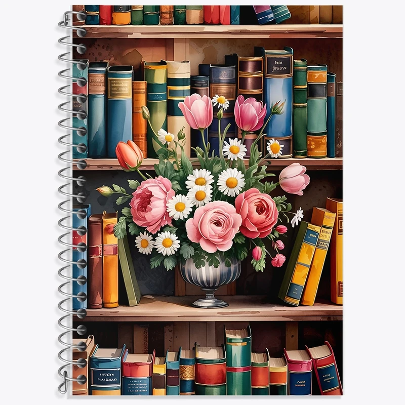دفتر لغت 50 برگ خندالو طرح کتابخوانه و گلدان گل کد F12659