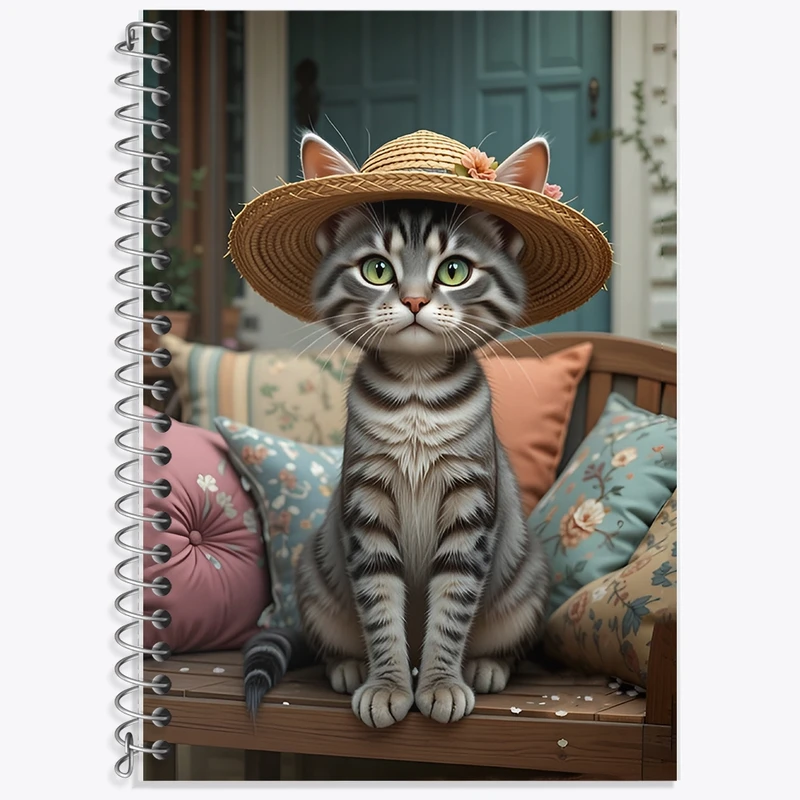 دفتر زبان 50 برگ خندالو مدل سه خط طرح گربه کلاه به سر کد F12585