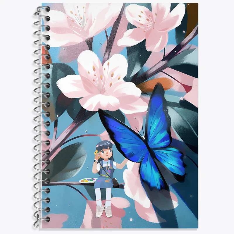 دفتر زبان دوخط 50 برگ خندالو طرح دختر و گل و پروانه کد F9324