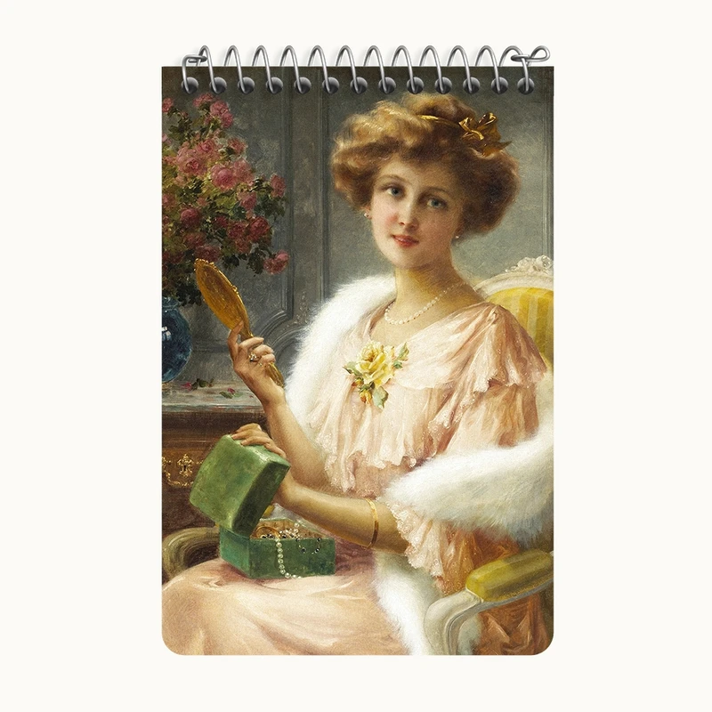 دفتر یادداشت 50 برگ خندالو طرح نقاشی بانویی جوان با یک آینه اثر امیلی ورنون کد F12215