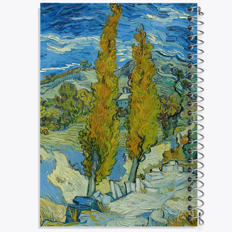 دفتر لیست خرید 50 برگ خندالو طرح نقاشی دو صنوبر در آلپیل نزدیک سن رمی اثر ونسان ونگوگ کد F12430