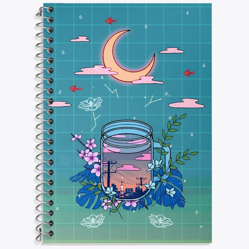 دفتر زبان 50 برگ خندالو مدل سه خط طرح ماه و لیوان شهری کد N6576