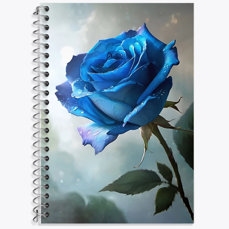 دفتر زبان 50 برگ خندالو مدل سه خط طرح گل رز آبی کد F12581