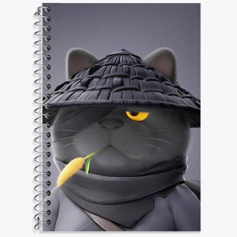 دفتر زبان 50 برگ خندالو مدل سه خط طرح گربه سامورایی کد F10052