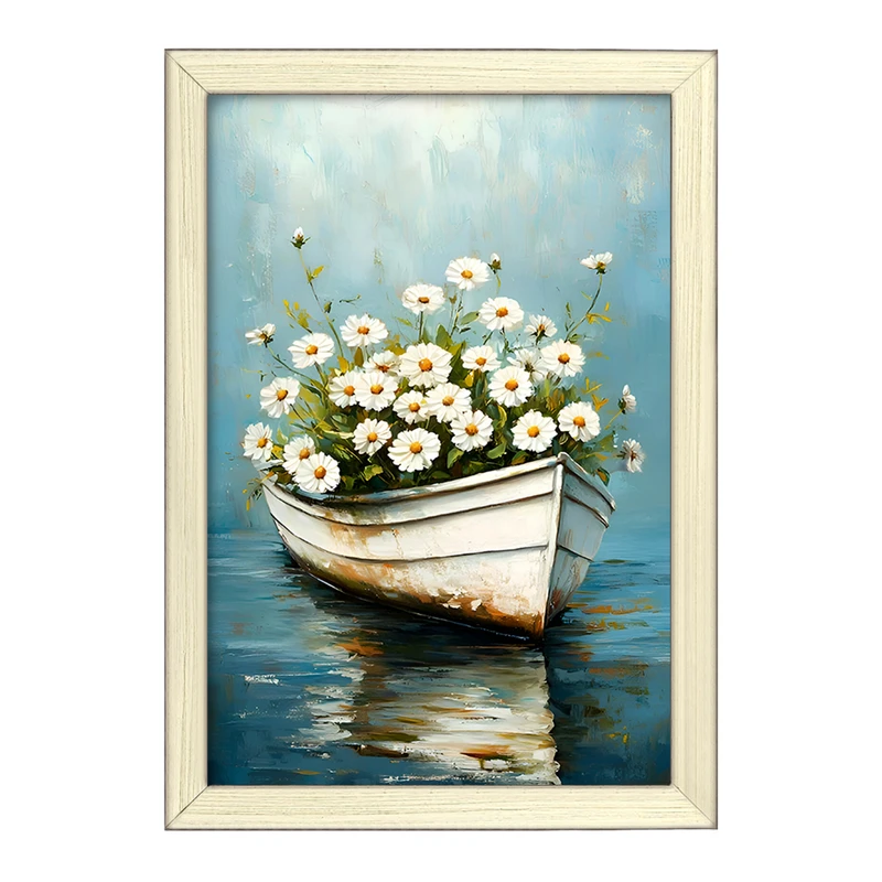 تابلو خندالو طرح قایق گل بابونه کد F6604