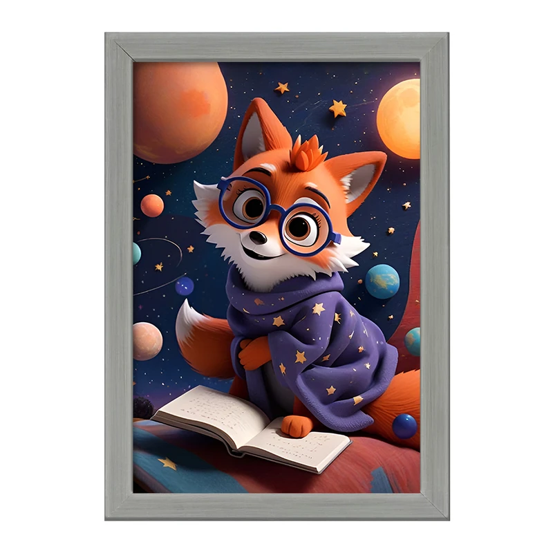 تابلو خندالو طرح روباه عشق فضا کد F12632