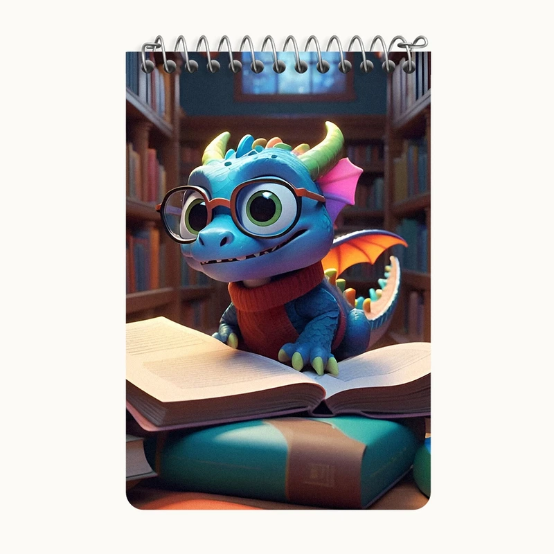 دفتر یادداشت 50 برگ خندالو طرح اژدهای کتابخوان کد F7167