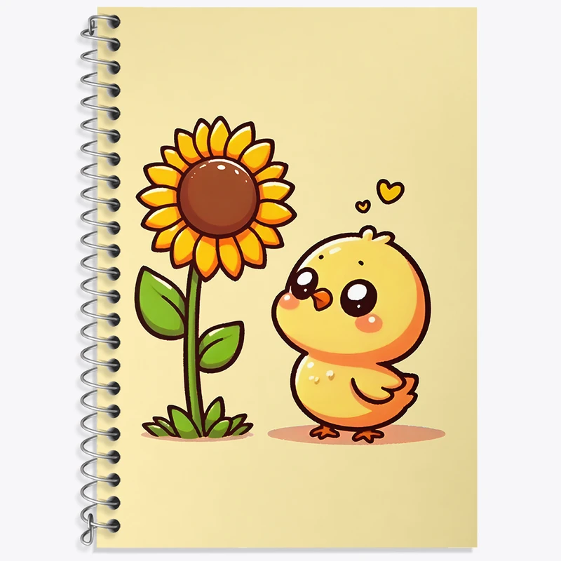 دفتر زبان 50 برگ خندالو مدل دو خط طرح جوجه و گل آفتابگردان کد N6677