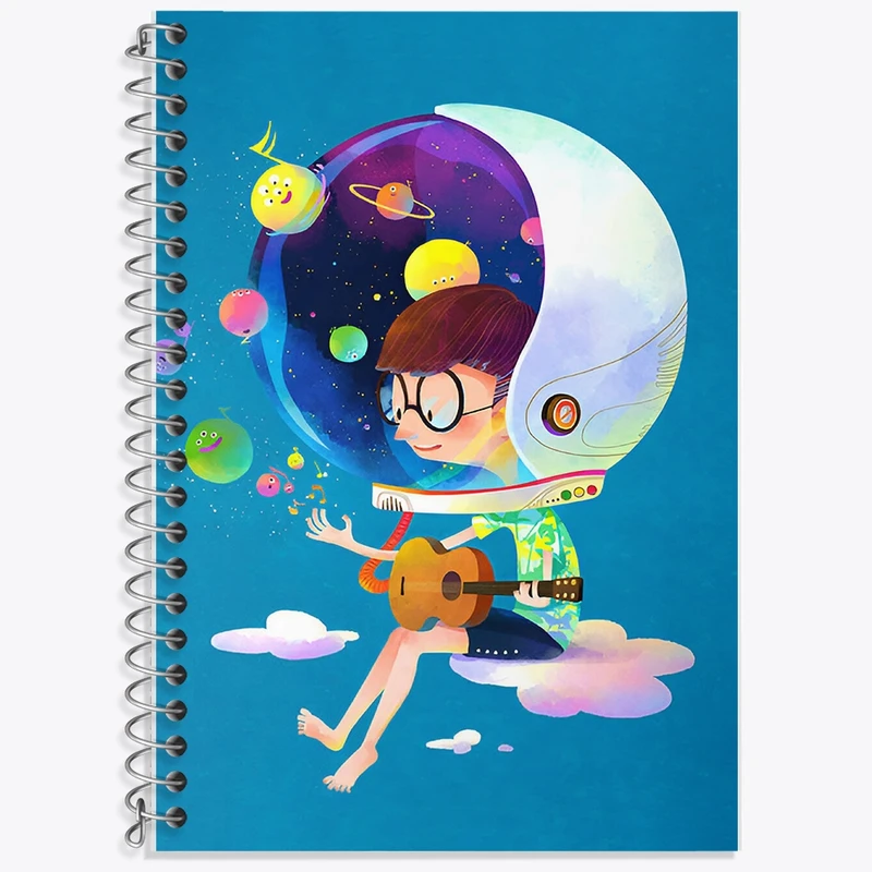 دفتر زبان 50 برگ خندالو مدل سه خط طرح پسر فضانورد کد F9202