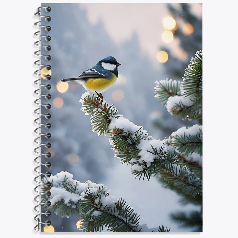 دفتر زبان 50 برگ خندالو مدل دو خط طرح پرنده و درخت برفی کد N6860