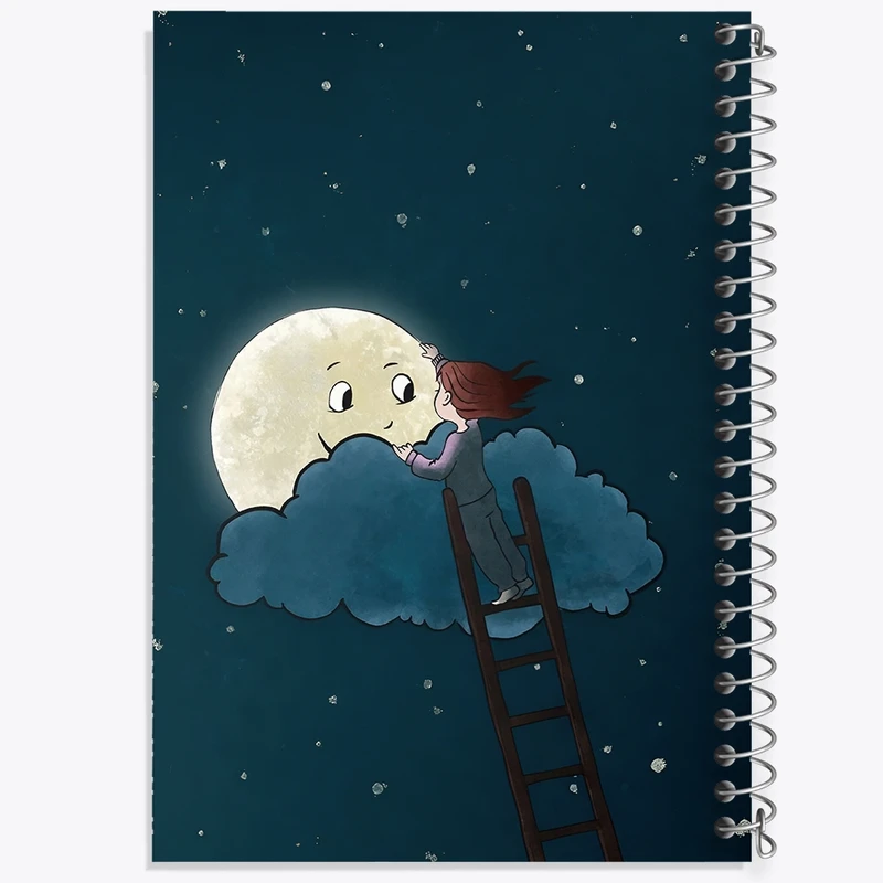 دفتر ژورنال نویسی 50 برگ خندالو مدل نقطه ای طرح دختر و ماه کد N6269