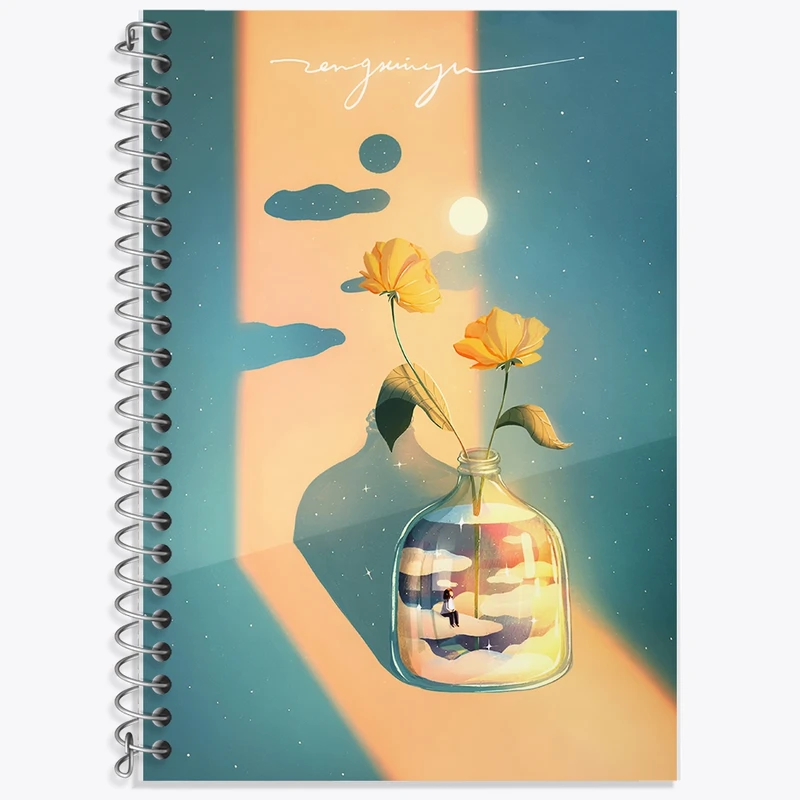 دفتر زبان 50 برگ خندالو مدل سه خط طرح گلدان گل کد F11043