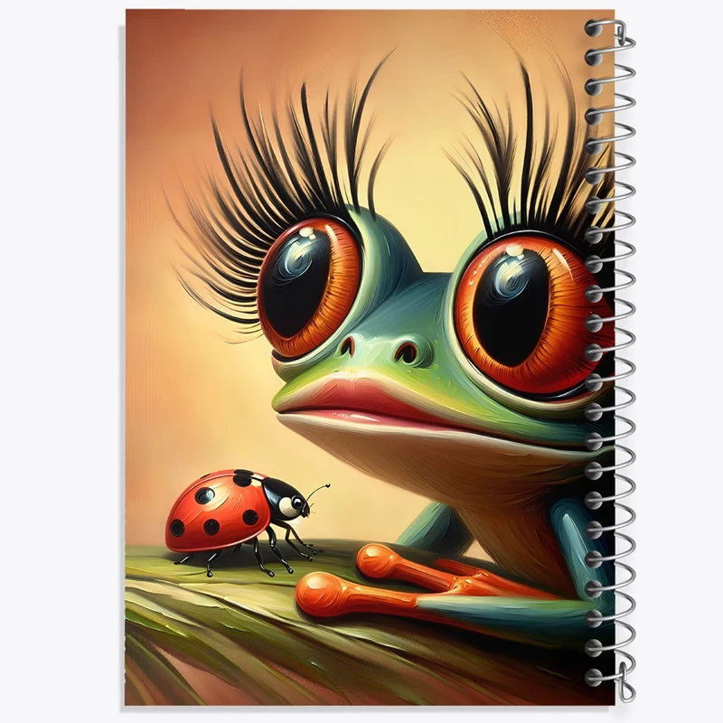 دفتر ژورنال نویسی 50 برگ خندالو مدل نقطه ای طرح قورباغه و کفشدوزک کد F11618