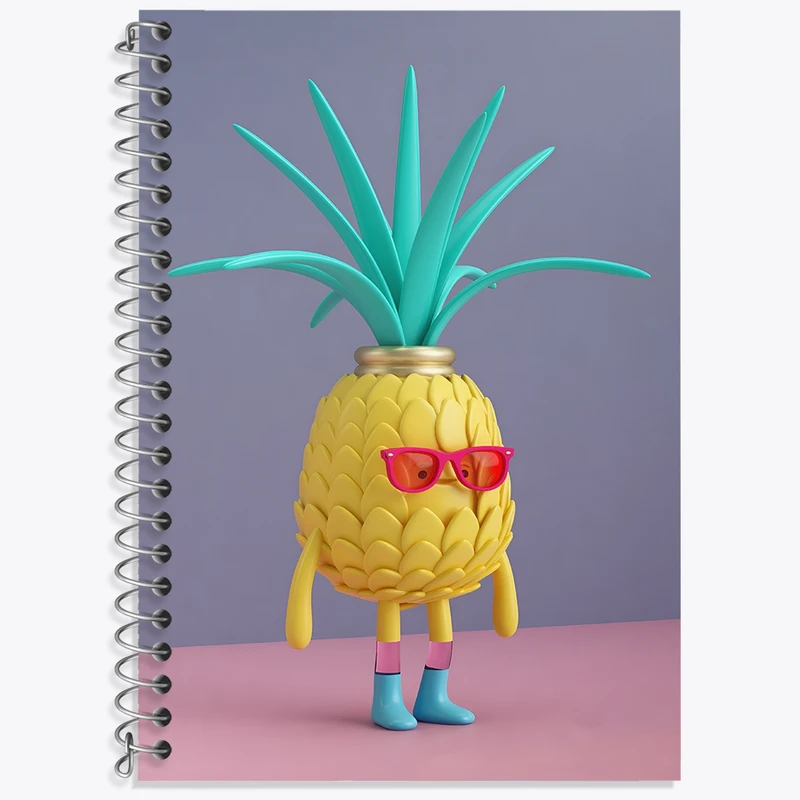 دفتر زبان 50 برگ خندالو مدل سه خط طرح آناناس بامزه کد F3360