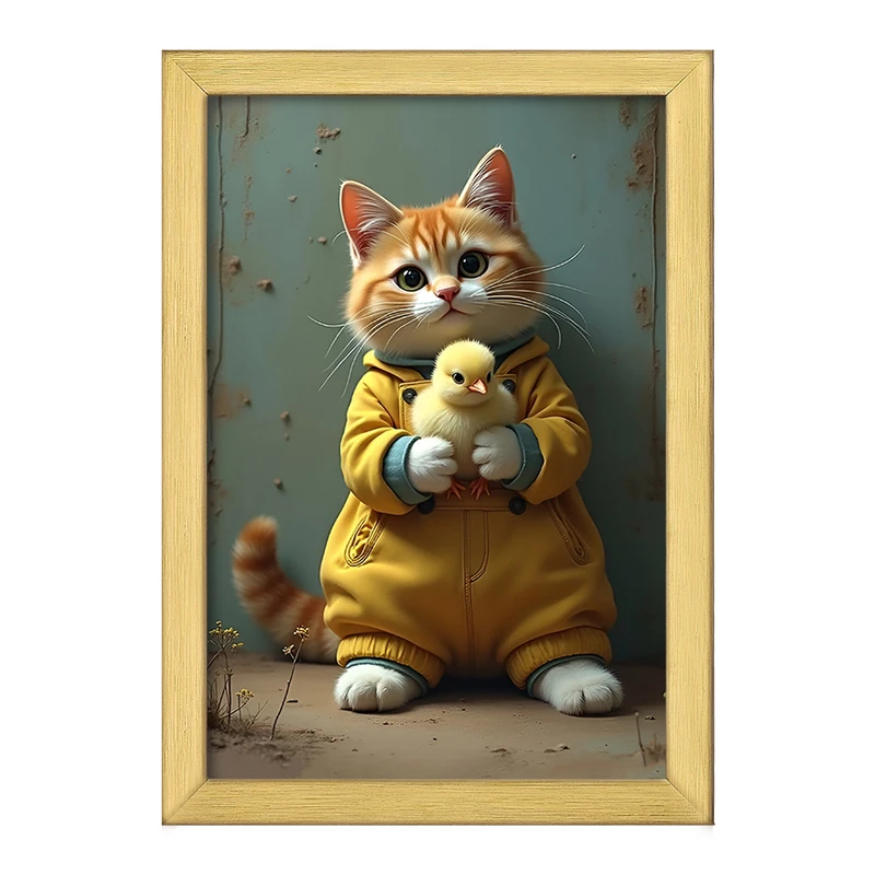 تابلو خندالو طرح گربه و جوجه بامزه کد F5401