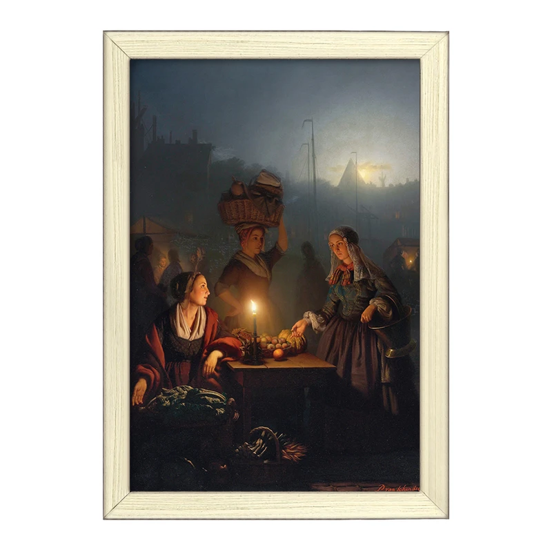 تابلو خندالو طرح نقاشی خرید میوه و سبزیجات در بازار اثر پتروس ون شندل کد F12255