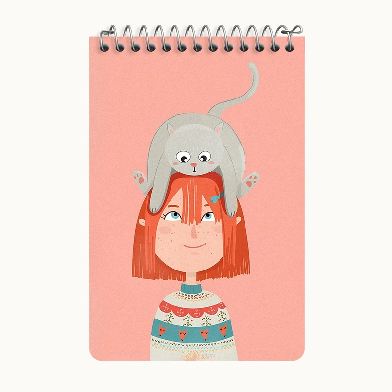 دفتر یادداشت 50 برگ خندالو طرح دختر و گربه کد F4890