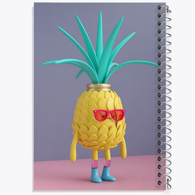 دفتر ژورنال نویسی 50 برگ خندالو مدل نقطه ای طرح آناناس بامزه کد F3360