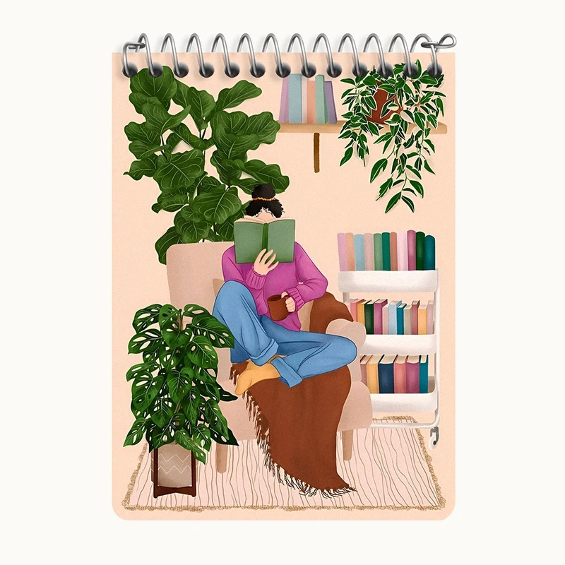 دفتر یادداشت 50 برگ خندالو طرح دختر کتابخوان کد N6964