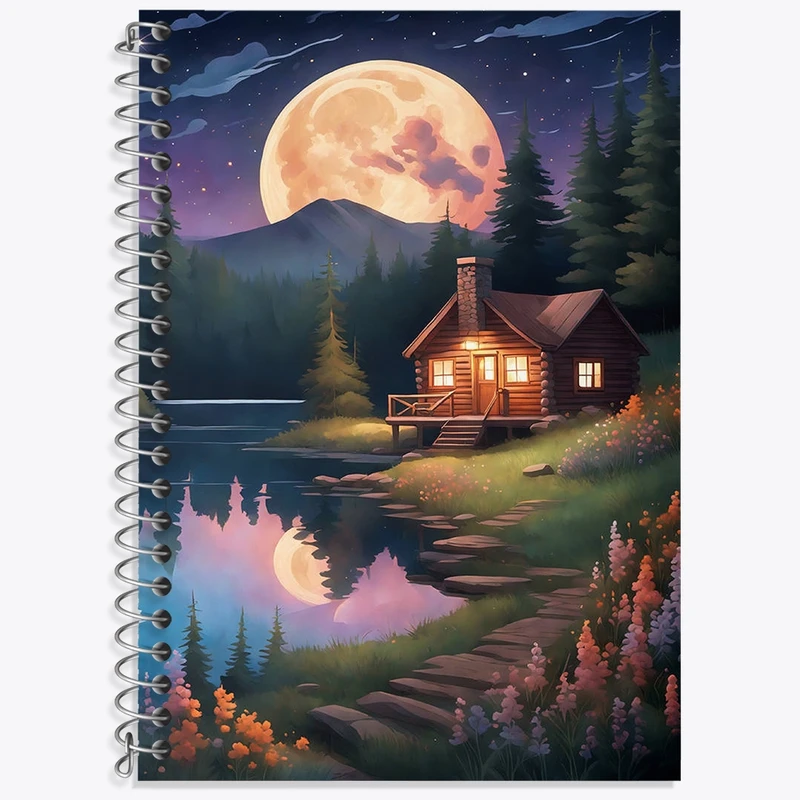 دفتر زبان 50 برگ خندالو مدل سه خط طرح منظره شب و ماه کد F3137