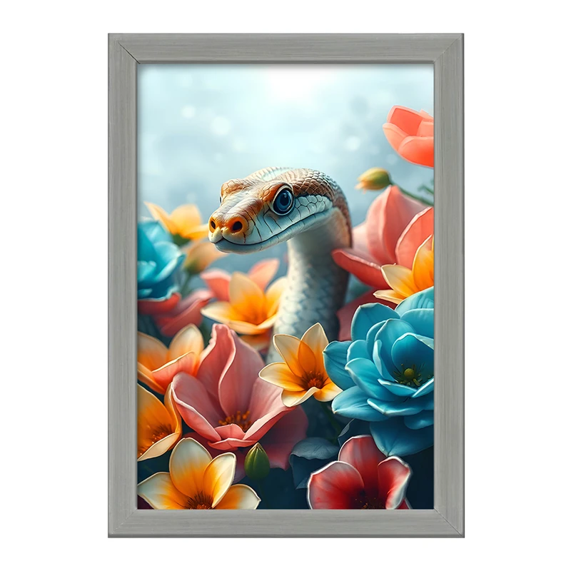 تابلو خندالو طرح مار و گل های رنگی کد F11669