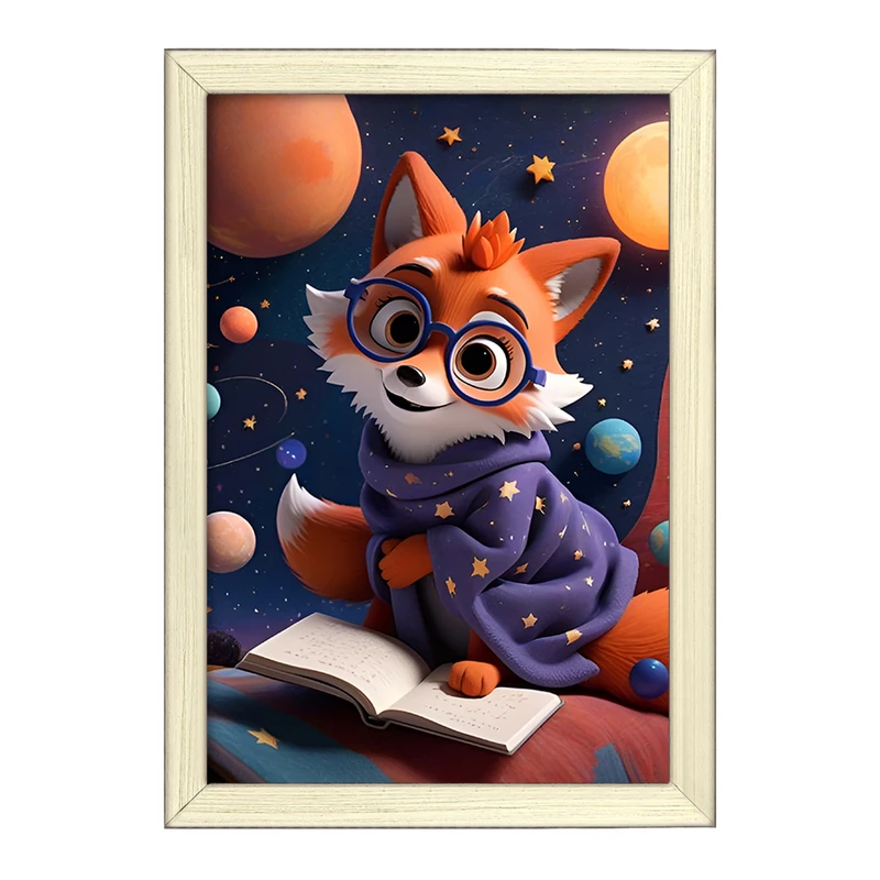 تابلو خندالو طرح روباه عشق فضا کد F12632