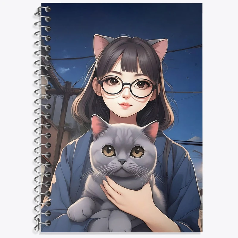 دفتر لغت 50 برگ خندالو طرح دختر و گربه کد F2982