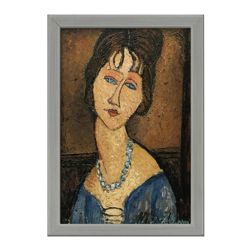 تابلو خندالو طرح نقاشی جین هبوترن با گردنبند اثر آمادئو مودیلیانی کد F12465