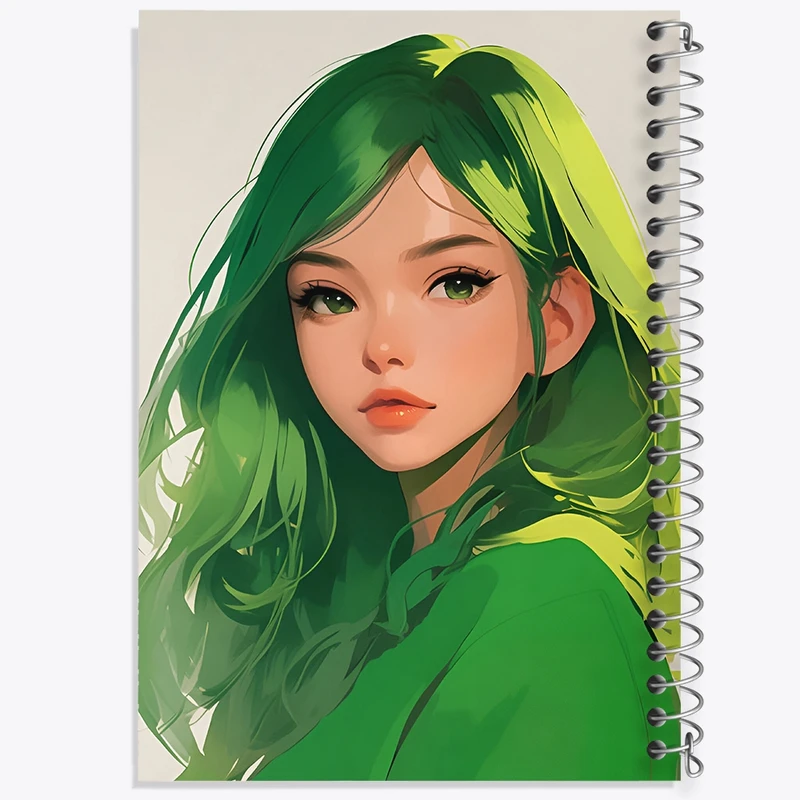 دفتر طراحی 50 برگ خندالو طرح دختر مو سبز کد F9104