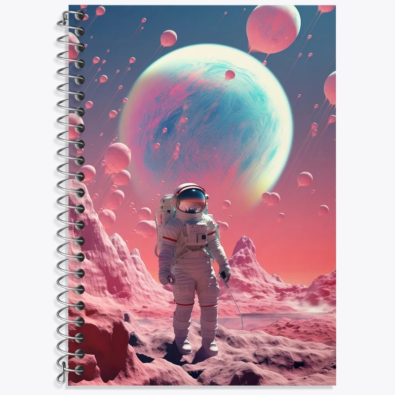 دفتر زبان 50 برگ خندالو مدل سه خط طرح فضانورد و کهکشان کد F3213