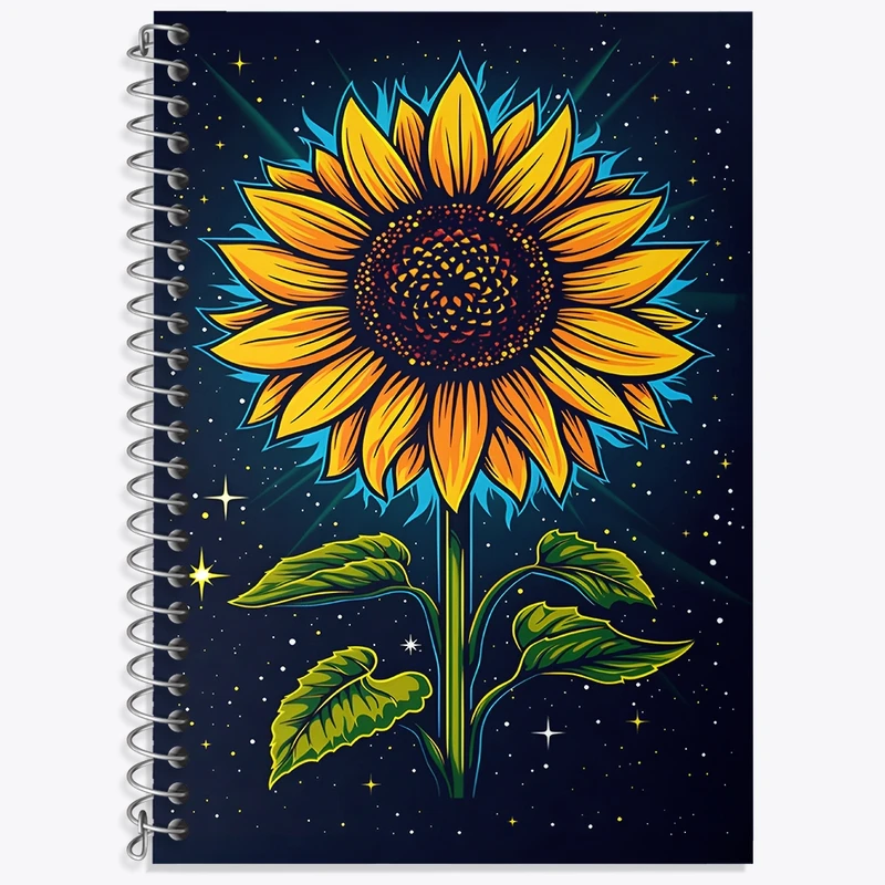 دفتر زبان 50 برگ خندالو مدل سه خط طرح گل آفتابگردان کد F4249