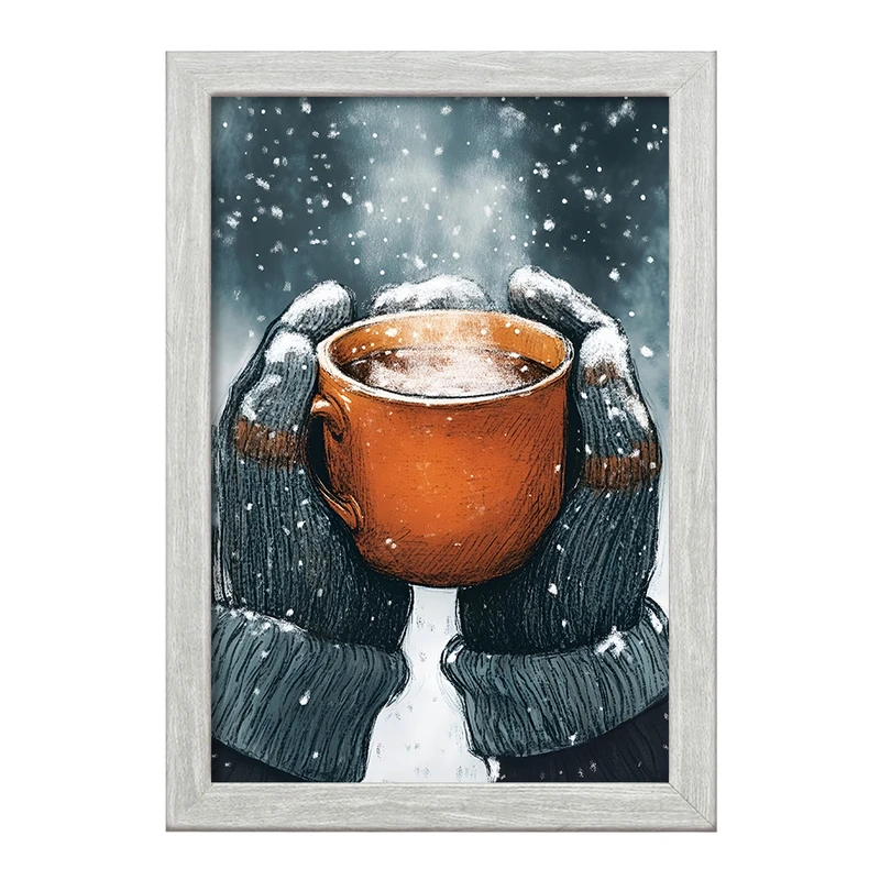 تابلو خندالو طرح فنجان قهوه در برف کد F8286
