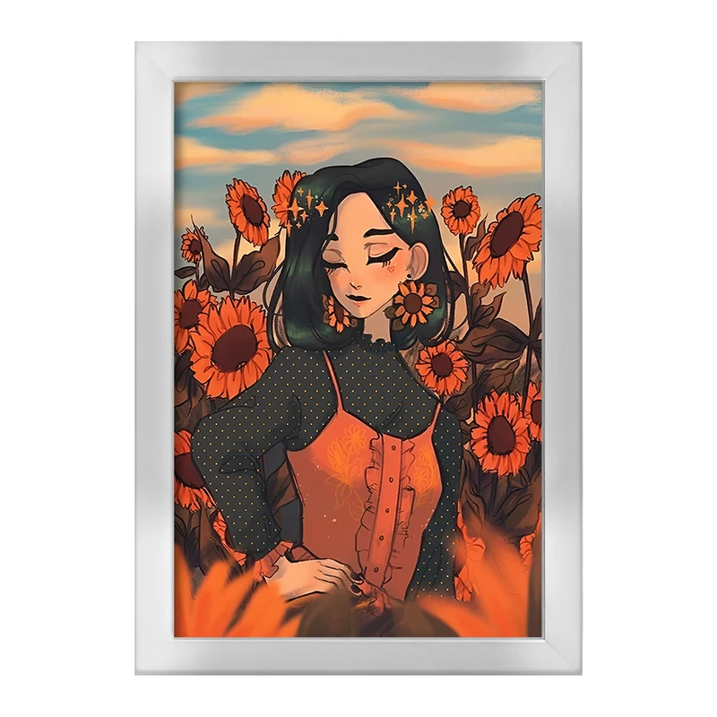 تابلو خندالو طرح دختر و گل آفتابگردان کد F7385