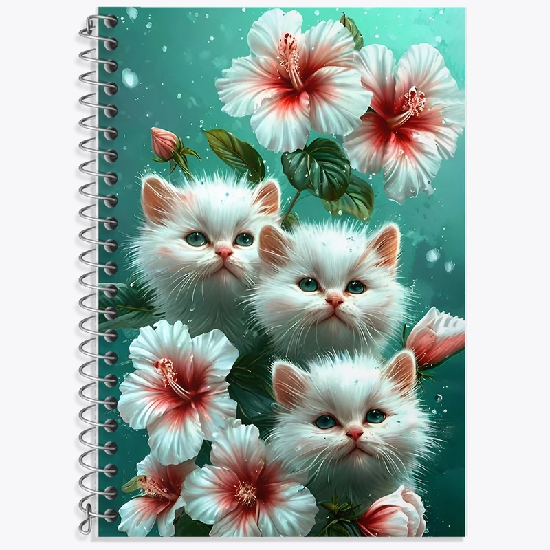 دفتر زبان 50 برگ خندالو مدل سه خط طرح گربه و گل کد F8944