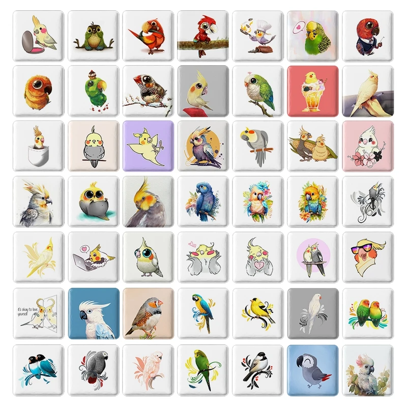 مگنت خندالو طرح پرندگان زینتی کد 145 مدل مربعی مجموعه 49 عددی