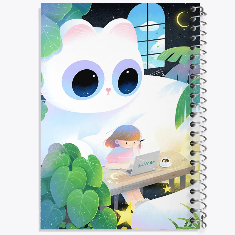 دفتر مشق 100 برگ خندالو طرح دختر و گربه کد F9332