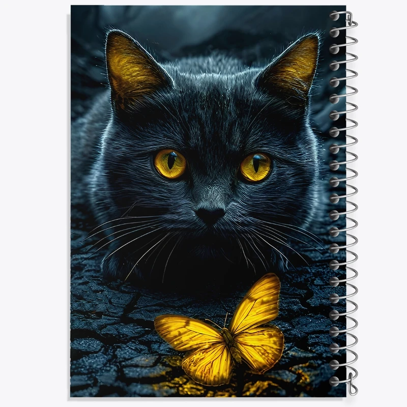 دفتر ژورنال نویسی 50 برگ خندالو مدل نقطه ای طرح گربه و پروانه کد F8945