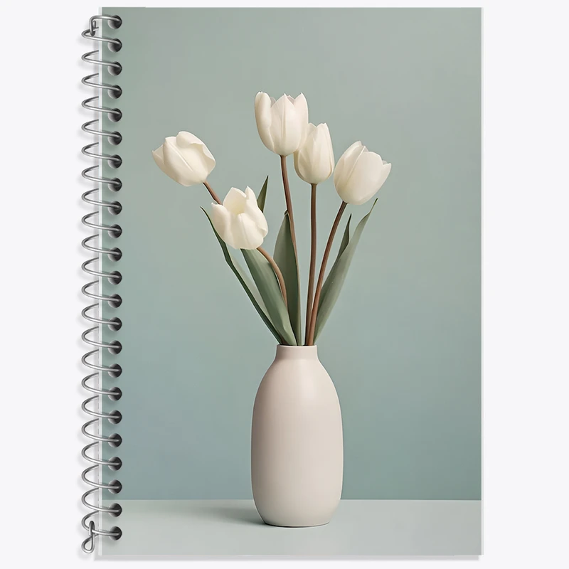 دفتر زبان 50 برگ خندالو مدل دو خط طرح گلدان گل سفید کد F11193