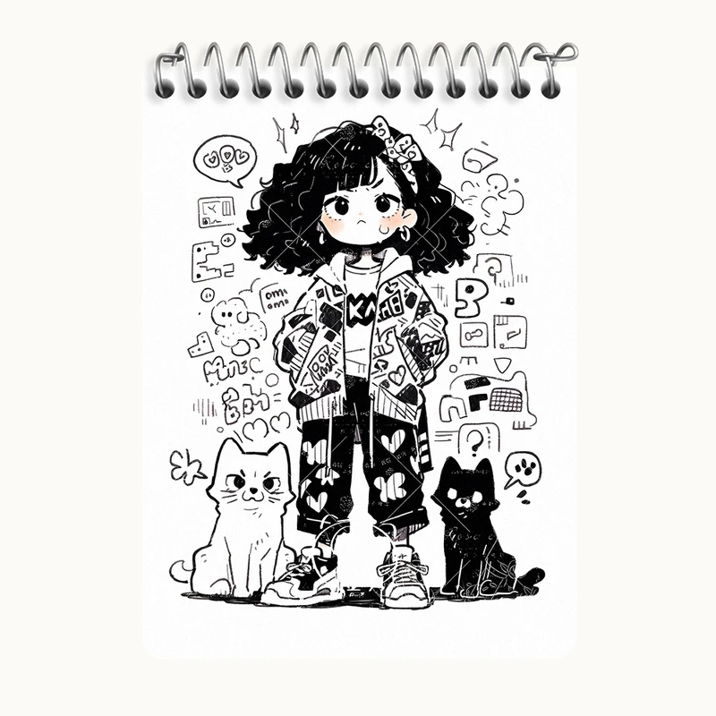 دفتر یادداشت 50 برگ خندالو طرح دختر و گربه کد N3022