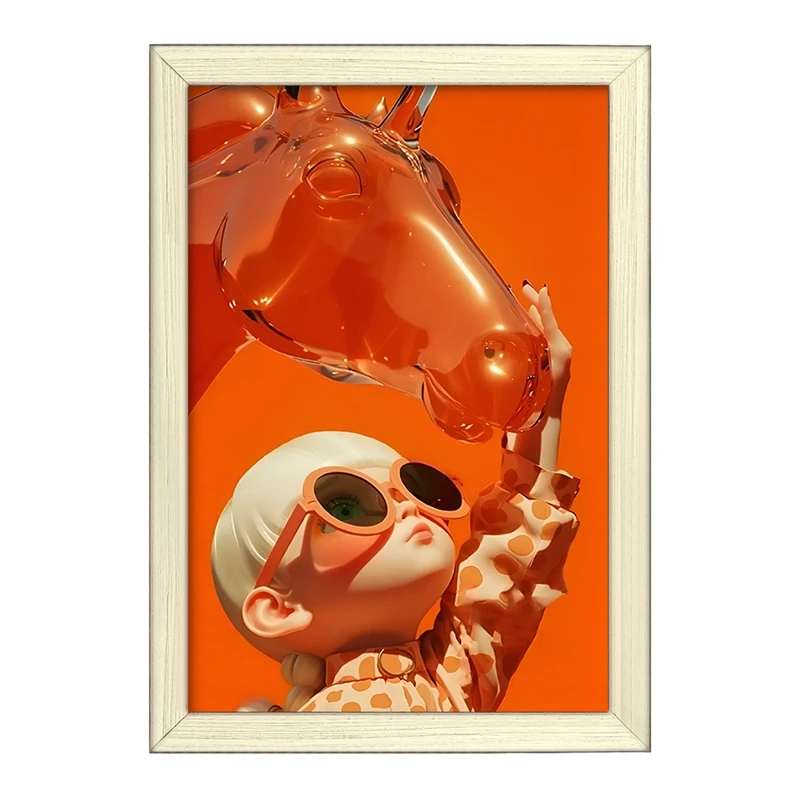 تابلو خندالو طرح دختر و اسب شیشه ای کد F10534