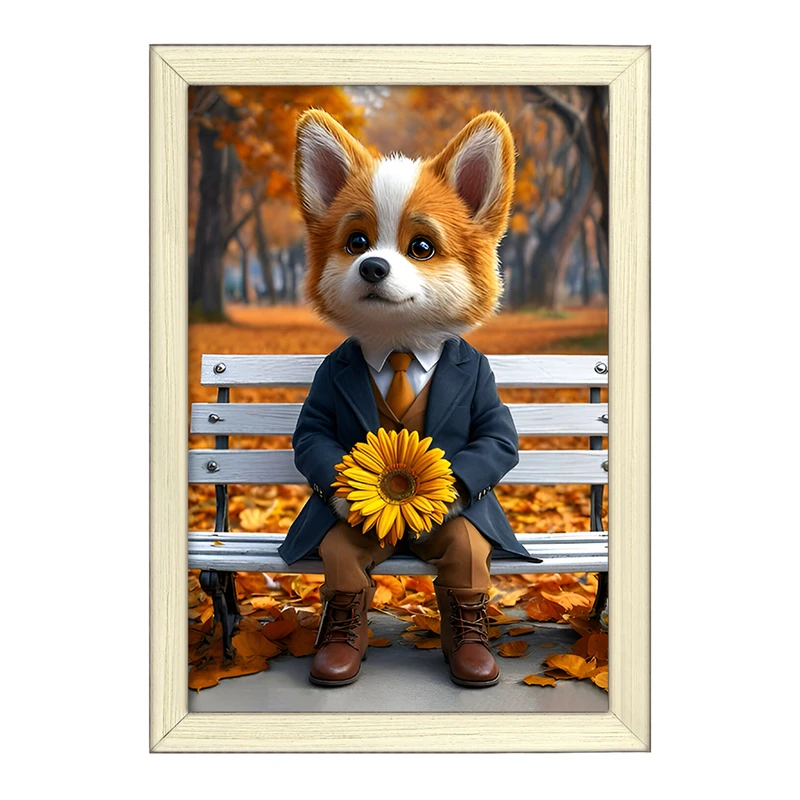 تابلو خندالو طرح سگ و پاییز کد F7221