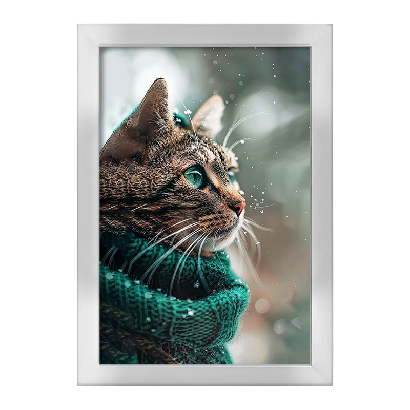 تابلو خندالو طرح گربه و برف کد F8735