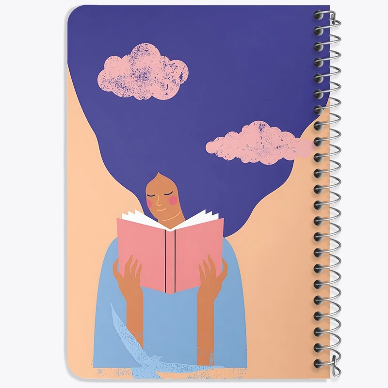 دفتر یادداشت 50 برگ خندالو طرح دختر کتابخوان کد F7317