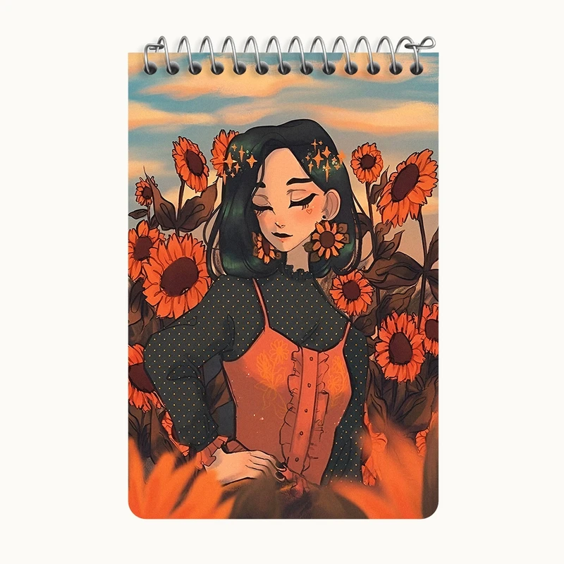 دفتر یادداشت 50 برگ خندالو طرح دختر و گل آفتابگردان کد F7385