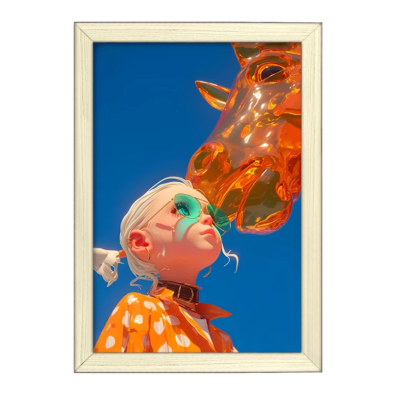 تابلو خندالو طرح دختر و اسب شیشه ای کد F10536