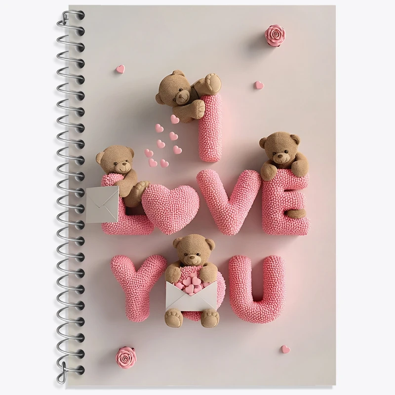 دفتر زبان 50 برگ خندالو مدل سه خط طرح خرس عاشقانه کد N8506