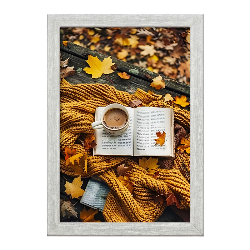 تابلو خندالو طرح کتاب و قهوه و پاییز کد F5645