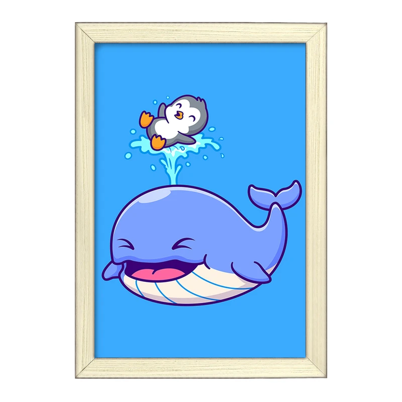 تابلو خندالو طرح حیوانات بامزه نهنگ و پنگوئن کد 25424